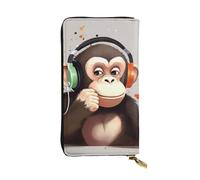Lhbwcvn Music Monkey Wallet For Women Men Clutch Rfid Blocking Leather Wallets Large Capacity Purse Credit Card Holder Money Case With Zipper Phone Holder Long Travel Purse, Black, One Size