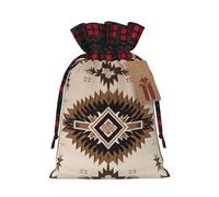 LHBWCVN Native American Christmas Drawstring Gift Bags with Tags, Buffalo Plaid Xmas Gift Bags Reusable Gift Wrapping Bag Christmas Fabric Goody Gift Sacks for Party Presents Decorations