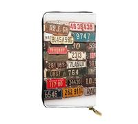 Lhbwcvn Old License Plate Wallet For Women Men Clutch Rfid Blocking Leather Wallets Large Capacity Purse Credit Card Holder Money Case With Zipper Phone Holder Long Travel Purse, Black, One Size