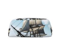LHBWCVN old sailing ship Pencil Case Large Capacity Pencil Pouch Aesthetic Pen Bag Leather Makeup Bag for Women Men Travel Toiletry Bags Zipper Cosmetic Bag Wide-open Coin Pouch Purse, Gold, One Size