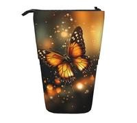LHBWCVN Orange Butterfly Cosmetics Bag Standing Pencil Case Telescopic Pencil Bag Portable Pencil Holder Cute Stand up Pencil Pouch for Women Men Travel Coin Pouch Purse