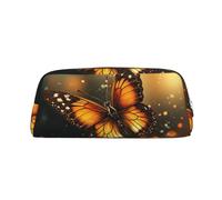 LHBWCVN Orange Butterfly Pencil Case Large Capacity Pencil Pouch Aesthetic Pen Bag Leather Makeup Bag for Women Men Travel Toiletry Bags Zipper Cosmetic Bag Wide-open Coin Pouch Purse