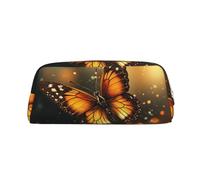 LHBWCVN Orange Butterfly Pencil Case Large Capacity Pencil Pouch Aesthetic Pen Bag Leather Makeup Bag for Women Men Travel Toiletry Bags Zipper Cosmetic Bag Wide-open Coin Pouch Purse