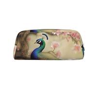 LHBWCVN Oriental Peacock on Flower Tree Pencil Case Large Capacity Pencil Pouch Aesthetic Pen Bag Leather Makeup Bag for Women Men Travel Toiletry Bags Zipper Cosmetic Bag Wide-open Coin Pouch Purse