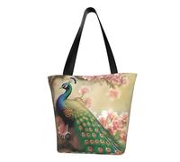 LHBWCVN Oriental Peacock on Flower Tree Tote Bag for Women Top-Handle Purse Large Shoulder Hobo Bags Casual Handbags Aesthetic Shopping Bag Reusable Grocery Bag Zipper Work Bag Travel Beach Bag