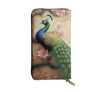 Lhbwcvn Oriental Peacock On Flower Tree Wallet For Women Men Clutch Rfid Blocking Leather Wallets Large Capacity Purse Credit Card Holder Money Case With Zipper Phone Holder Long Travel Purse, Black,