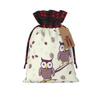 LHBWCVN Owl Tree Branches Christmas Drawstring Gift Bags with Tags, Buffalo Plaid Xmas Gift Bags Reusable Gift Wrapping Bag Christmas Fabric Goody Gift Sacks for Party Presents Decorations