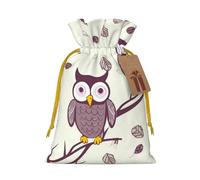 LHBWCVN Owl Tree Branches Christmas Drawstring Gift Bags with Tags, Xmas Gift Bags with Yellow Christmas Ribbon, Reusable Gift Wrapping Bag Fabric Goody Gift Sacks for Party Presents Decorations
