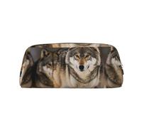 LHBWCVN pack of wolves Pencil Case Large Capacity Pencil Pouch Aesthetic Pen Bag Leather Makeup Bag for Women Men Travel Toiletry Bags Zipper Cosmetic Bag Wide-open Coin Pouch Purse, Gold, One Size