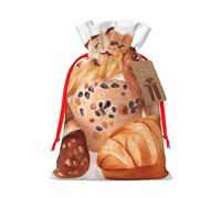 LHBWCVN Painted Bread Christmas Drawstring Gift Bags with Tags, Xmas Gift Bags with Red Ribbon, Reusable Gift Wrapping Bag Fabric Goody Gift Sacks for Party Presents Decorations