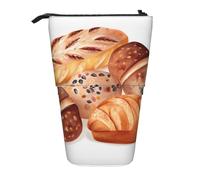 LHBWCVN Painted Bread Cosmetics Bag Standing Pencil Case Telescopic Pencil Bag Portable Pencil Holder Cute Stand up Pencil Pouch for Women Men Travel Coin Pouch Purse