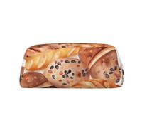 LHBWCVN Painted Bread Pencil Case Large Capacity Pencil Pouch Aesthetic Pen Bag Leather Makeup Bag for Women Men Travel Toiletry Bags Zipper Cosmetic Bag Wide-open Coin Pouch Purse, Gold, One Size