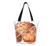 LHBWCVN Painted Bread Tote Bag for Women Top-Handle Purse Large Shoulder Hobo Bags Casual Handbags Aesthetic Shopping Bag Reusable Grocery Bags Zipper
