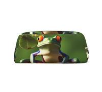 LHBWCVN Peace Frog Tree Pencil Case Large Capacity Pencil Pouch Aesthetic Pen Bag Leather Makeup Bag for Women Men Travel Toiletry Bags Zipper Cosmetic Bag Wide-open Coin Pouch Purse, Silver, One Size