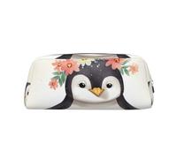 LHBWCVN Penguin Wearing Flowers Pencil Case Large Capacity Pencil Pouch Aesthetic Pen Bag Leather Makeup Bag for Women Men Travel Toiletry Bags Zipper Cosmetic Bag Wide-open Coin Pouch Purse, Silver