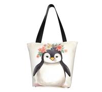 LHBWCVN Penguin Wearing Flowers Tote Bag for Women Top-Handle Purse Large Shoulder Hobo Bags Casual Handbags Aesthetic Shopping Bag Reusable Grocery Bag Zipper Work Bag Travel Beach Bag