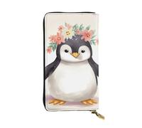 Lhbwcvn Penguin Wearing Flowers Wallet For Women Men Clutch Rfid Blocking Leather Wallets Large Capacity Purse Credit Card Holder Money Case With Zipper Phone Holder Long Travel Purse, Black, One Size