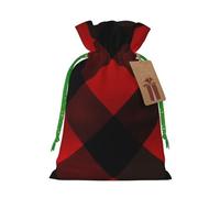 LHBWCVN Plaid Red and Black Christmas Drawstring Gift Bags with Tags, Xmas Gift Bags with Green Christmas Ribbon, Reusable Gift Wrapping Bag Fabric Goody Gift Sacks for Party Presents Decorations