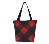 LHBWCVN Plaid Red and Black Tote Bag for Women Top-Handle Purse Large Shoulder Hobo Bags Casual Handbags Aesthetic Shopping Bag Reusable Grocery Bag Zipper Work Bag Travel Beach Bag