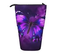 LHBWCVN Purple Butterfly Cosmetics Bag Standing Pencil Case Telescopic Pencil Bag Portable Pencil Holder Cute Stand up Pencil Pouch for Women Men Travel Coin Pouch Purse