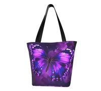 LHBWCVN Purple Butterfly Tote Bag for Women Top-Handle Purse Large Shoulder Hobo Bags Casual Handbags Aesthetic Shopping Bag Reusable Grocery Bag Zipper Work Bag Travel Beach Bag