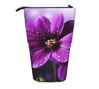 LHBWCVN Purple flower Cosmetics Bag Standing Pencil Case Telescopic Pencil Bag Portable Pencil Holder Cute Stand up Pencil Pouch for Women Men Travel Coin Pouch Purse