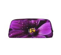 LHBWCVN Purple flower Pencil Case Large Capacity Pencil Pouch Aesthetic Pen Bag Leather Makeup Bag for Women Men Travel Toiletry Bags Zipper Cosmetic Bag Wide-open Coin Pouch Purse, Gold, One Size