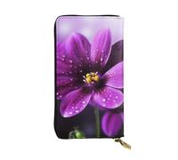 Lhbwcvn Purple Flower Wallet For Women Men Clutch Rfid Blocking Leather Wallets Large Capacity Purse Credit Card Holder Money Case With Zipper Phone Holder Long Travel Purse, Black, One Size