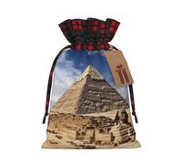 LHBWCVN Pyramids of Egypt Christmas Drawstring Gift Bags with Tags, Buffalo Plaid Xmas Gift Bags Reusable Gift Wrapping Bag Christmas Fabric Goody Gift Sacks for Party Presents Decorations