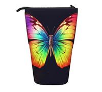 LHBWCVN Rainbow Butterfly Cosmetics Bag Standing Pencil Case Telescopic Pencil Bag Portable Pencil Holder Cute Stand up Pencil Pouch for Women Men Travel Coin Pouch Purse