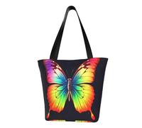 LHBWCVN Rainbow Butterfly Tote Bag for Women Top-Handle Purse Large Shoulder Hobo Bags Casual Handbags Aesthetic Shopping Bag Reusable Grocery Bag Zipper Work Bag Travel Beach Bag