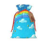 LHBWCVN Rainbow Clouds Raindrop Christmas Drawstring Gift Bags with Tags, Xmas Gift Bags with Red Christmas Ribbon, Reusable Gift Wrapping Bag Fabric Goody Gift Sacks for Party Presents Decorations