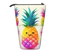 LHBWCVN Rainbow Pineapple Cartoon Cosmetics Bag Standing Pencil Case Telescopic Pencil Bag Portable Pencil Holder Cute Stand up Pencil Pouch for Women Men Travel Coin Pouch Purse