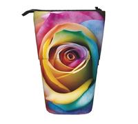 LHBWCVN Rainbow Rose Flower Cosmetics Bag Standing Pencil Case Telescopic Pencil Bag Portable Pencil Holder Cute Stand up Pencil Pouch for Women Men Travel Coin Pouch Purse