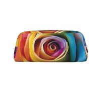 LHBWCVN Rainbow Rose Flower Pencil Case Large Capacity Pencil Pouch Aesthetic Pen Bag Leather Makeup Bag for Women Men Travel Toiletry Bags Zipper Cosmetic Bag Wide-open Coin Pouch Purse, Silver, One