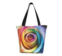 LHBWCVN Rainbow Rose Flower Tote Bag for Women Top-Handle Purse Large Shoulder Hobo Bags Casual Handbags Aesthetic Shopping Bag Reusable Grocery Bag Zipper Work Bag Travel Beach Bag