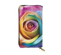 Lhbwcvn Rainbow Rose Flower Wallet For Women Men Clutch Rfid Blocking Leather Wallets Large Capacity Purse Credit Card Holder Money Case With Zipper Phone Holder Long Travel Purse, Black, One Size