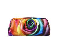 LHBWCVN Rainbow Rose Pencil Case Large Capacity Pencil Pouch Aesthetic Pen Bag Leather Makeup Bag for Women Men Travel Toiletry Bags Zipper Cosmetic Bag Wide-open Coin Pouch Purse, Silver, One Size