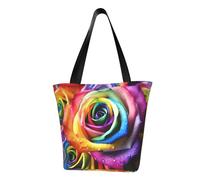 LHBWCVN Rainbow Rose Tote Bag for Women Top-Handle Purse Large Shoulder Hobo Bags Casual Handbags Aesthetic Shopping Bag Reusable Grocery Bag Zipper Work Bag Travel Beach Bag