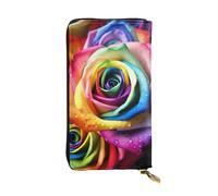 Lhbwcvn Rainbow Rose Wallet For Women Men Clutch Rfid Blocking Leather Wallets Large Capacity Purse Credit Card Holder Money Case With Zipper Phone Holder Long Travel Purse, Black, One Size