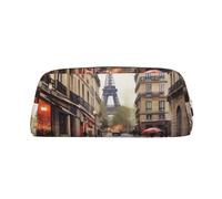 LHBWCVN Rainy Street in Paris Pencil Case Large Capacity Pencil Pouch Aesthetic Pen Bag Leather Makeup Bag for Women Men Travel Toiletry Bags Zipper Cosmetic Bag Wide-open Coin Pouch Purse, Gold, One