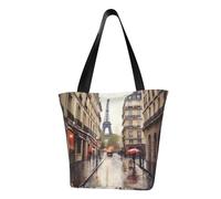 LHBWCVN Rainy Street in Paris Tote Bag for Women Top-Handle Purse Large Shoulder Hobo Bags Casual Handbags Aesthetic Shopping Bag Reusable Grocery Bag Zipper Work Bag Travel Beach Bag