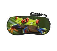 LHBWCVN Red eyed Tree Frog Sunglasses Case, Ultra Light Neoprene Eyeglass Case for Men Women, Hard Shell Shockproof Sport Glasses Case with Carabiner Travel Zipper Eyeglasses Holder