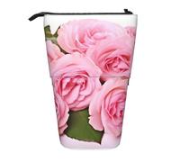 LHBWCVN Red Fresh Roses Cosmetics Bag Standing Pencil Case Telescopic Pencil Bag Portable Pencil Holder Cute Stand up Pencil Pouch for Women Men Travel Coin Pouch Purse