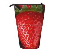 LHBWCVN Red Strawberry Cosmetics Bag Standing Pencil Case Telescopic Pencil Bag Portable Pencil Holder Cute Stand up Pencil Pouch for Women Men Travel Coin Pouch Purse