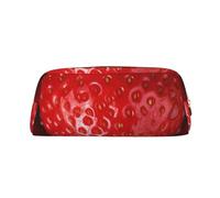 LHBWCVN Red Strawberry Pencil Case Large Capacity Pencil Pouch Aesthetic Pen Bag Leather Makeup Bag for Women Men Travel Toiletry Bags Zipper Cosmetic Bag Wide-open Coin Pouch Purse, Gold, One Size