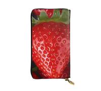 Lhbwcvn Red Strawberry Wallet For Women Men Clutch Rfid Blocking Leather Wallets Large Capacity Purse Credit Card Holder Money Case With Zipper Phone Holder Long Travel Purse, Black, One Size