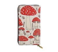 Lhbwcvn Red White Mushroom Wallet For Women Men Clutch Rfid Blocking Leather Wallets Large Capacity Purse Credit Card Holder Money Case With Zipper Phone Holder Long Travel Purse, Black, One Size