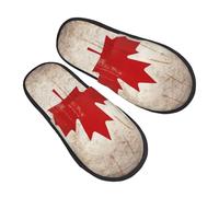 LHBWCVN Retro Canada Flag Slipper Fuzzy Memory Foam House Slippers for Women Men Slip-on Warm Plush Trendy Bedroom Slippers Casual Indoor Outdoor House Shoes, Black, L