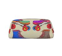 LHBWCVN Retro Colorful Roller Skates Pencil Case Large Capacity Pencil Pouch Aesthetic Pen Bag Leather Makeup Bag for Women Men Travel Toiletry Bags Zipper Cosmetic Bag Wide-open Coin Pouch Purse
